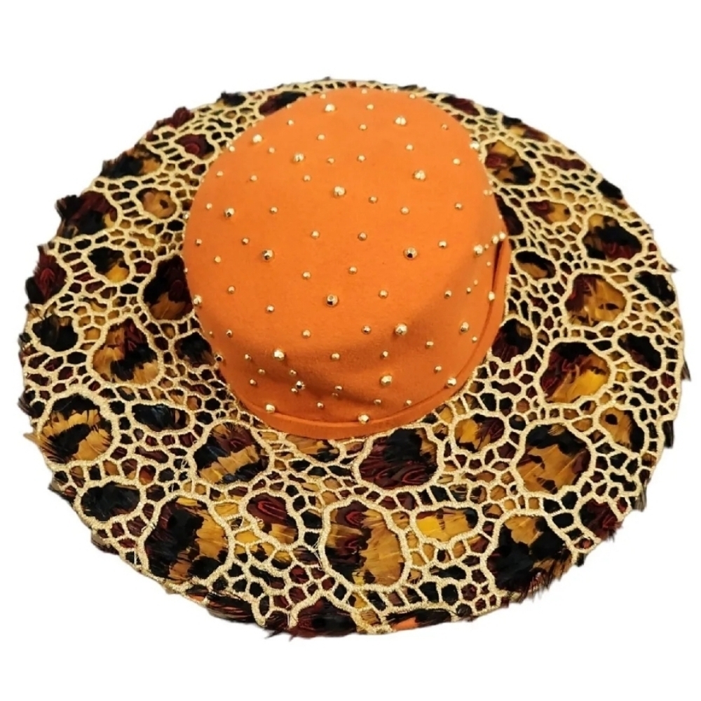 Jack Mcconnell BOUTIQUE Feathers, Lace & Studs Wool Hat RARE